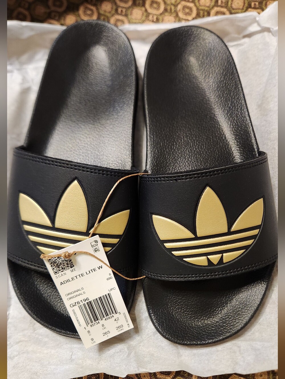 adidas Originals Black & Gold Adilette Lite Slide Sandals